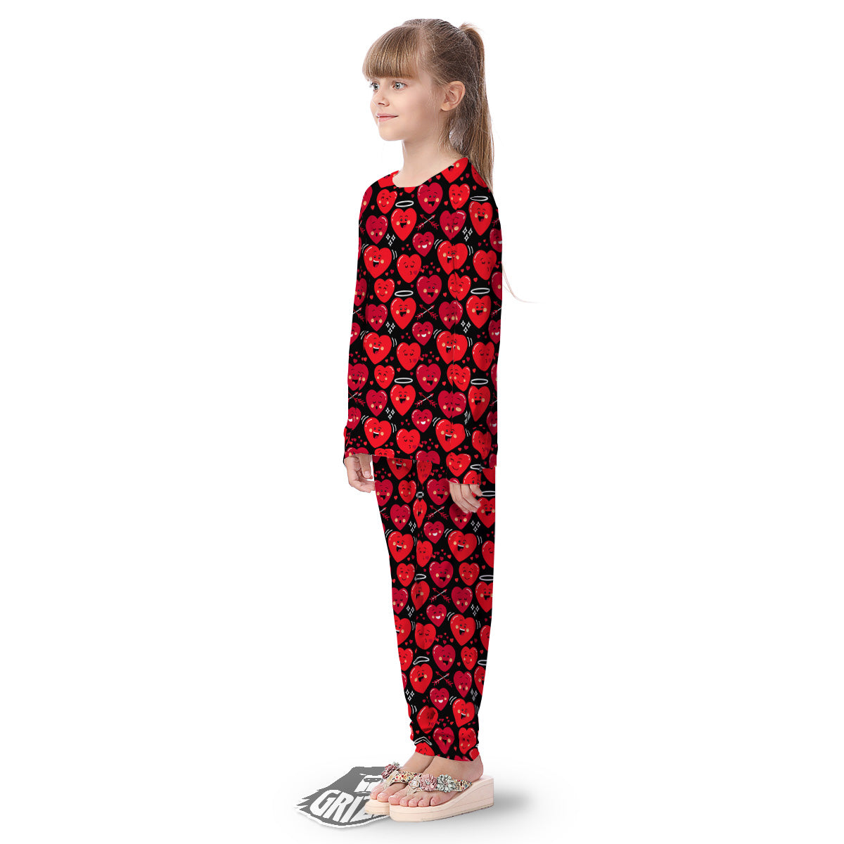 Emoji Hearts Print Pattern Kid's Pajamas-grizzshop
