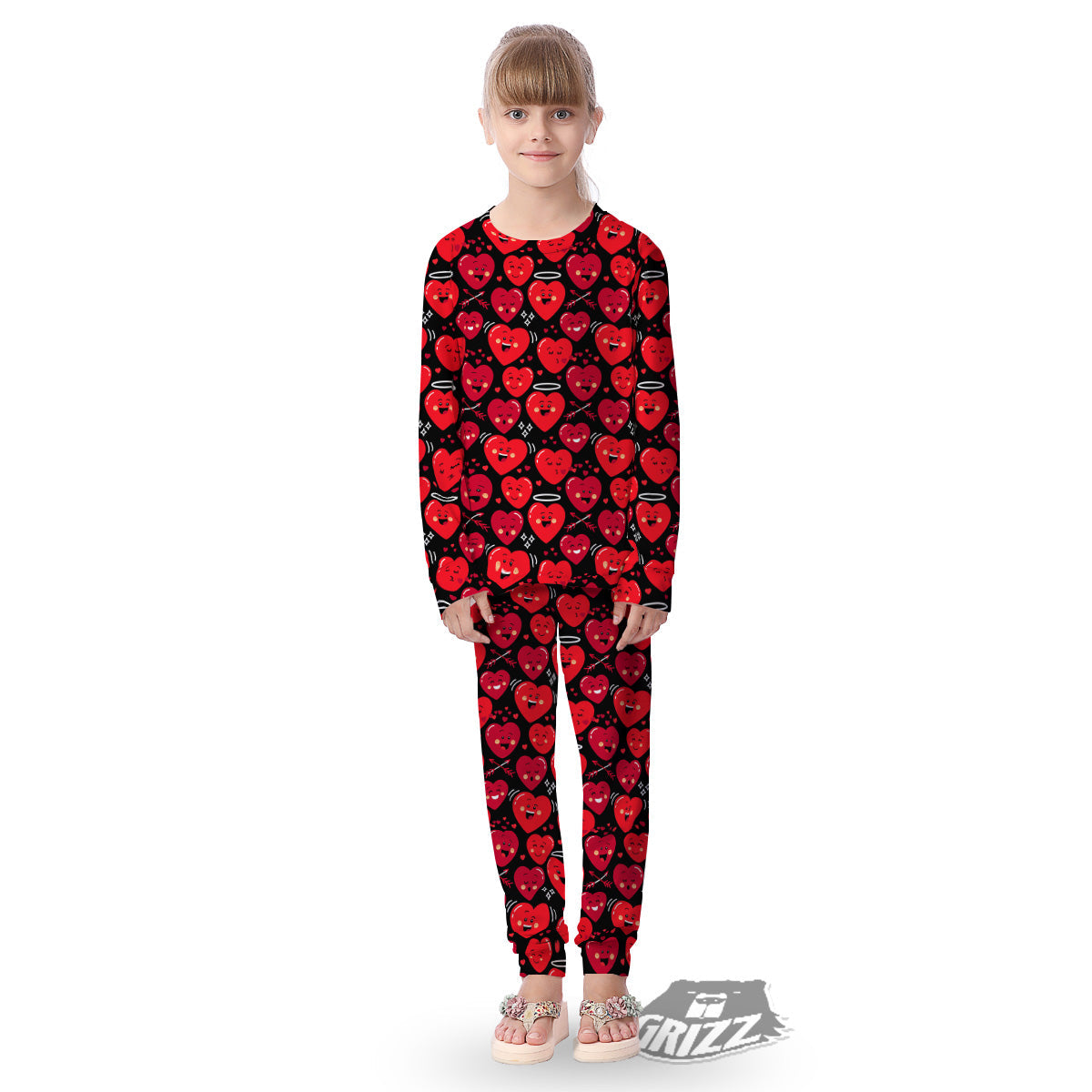 Emoji Hearts Print Pattern Kid's Pajamas-grizzshop