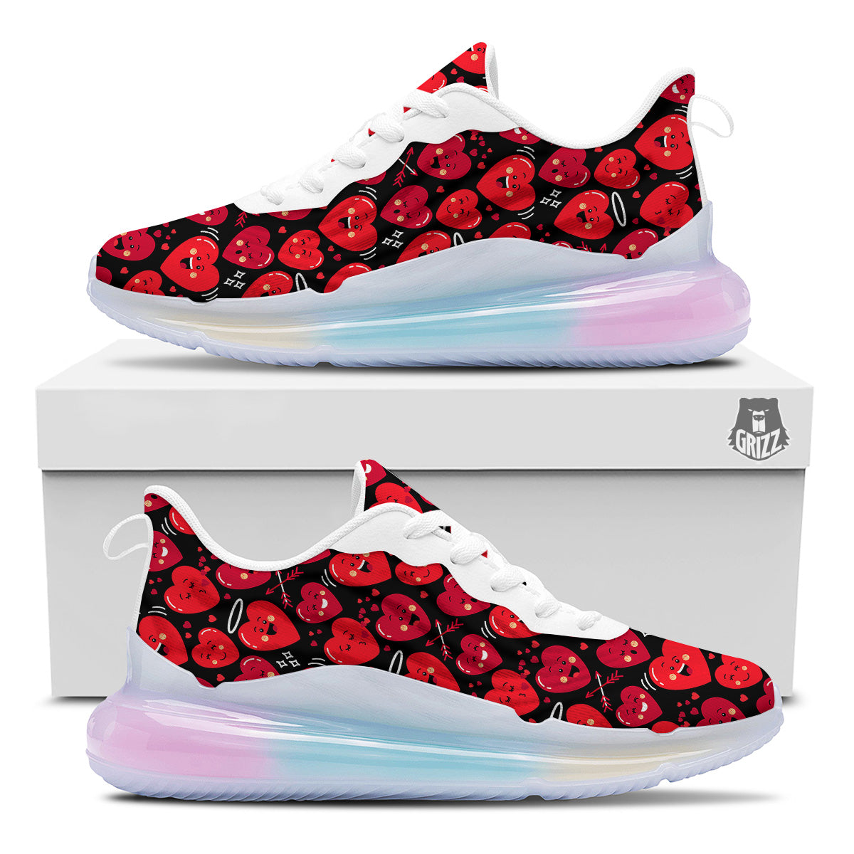 Emoji Hearts Print Pattern Running Sneakers-grizzshop