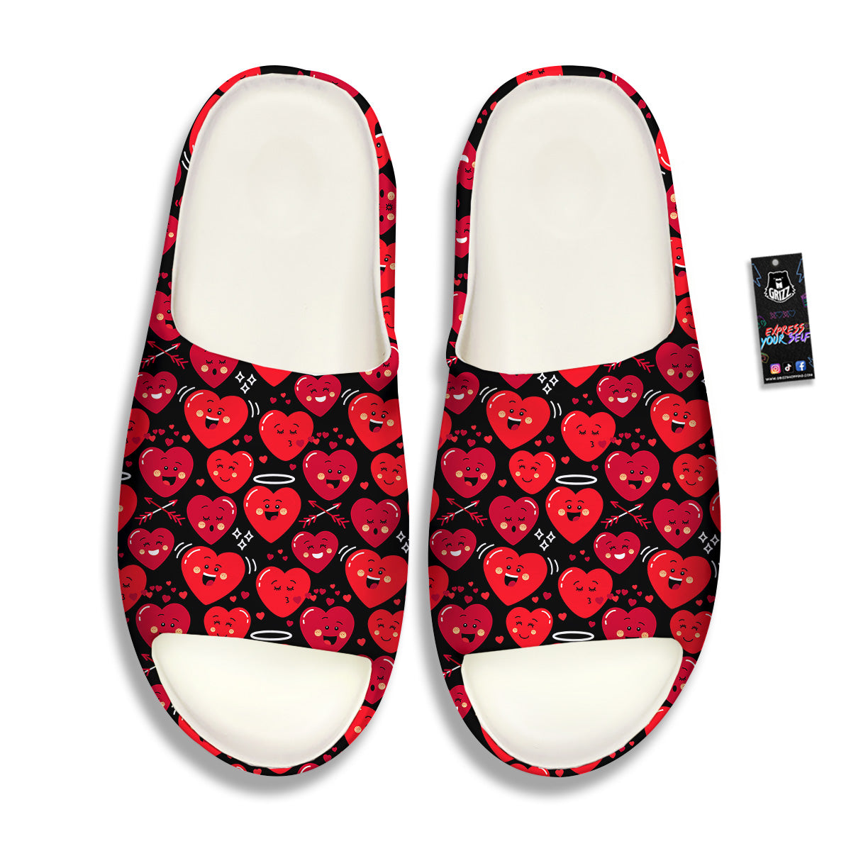 Emoji Hearts Print Pattern Sandals-grizzshop