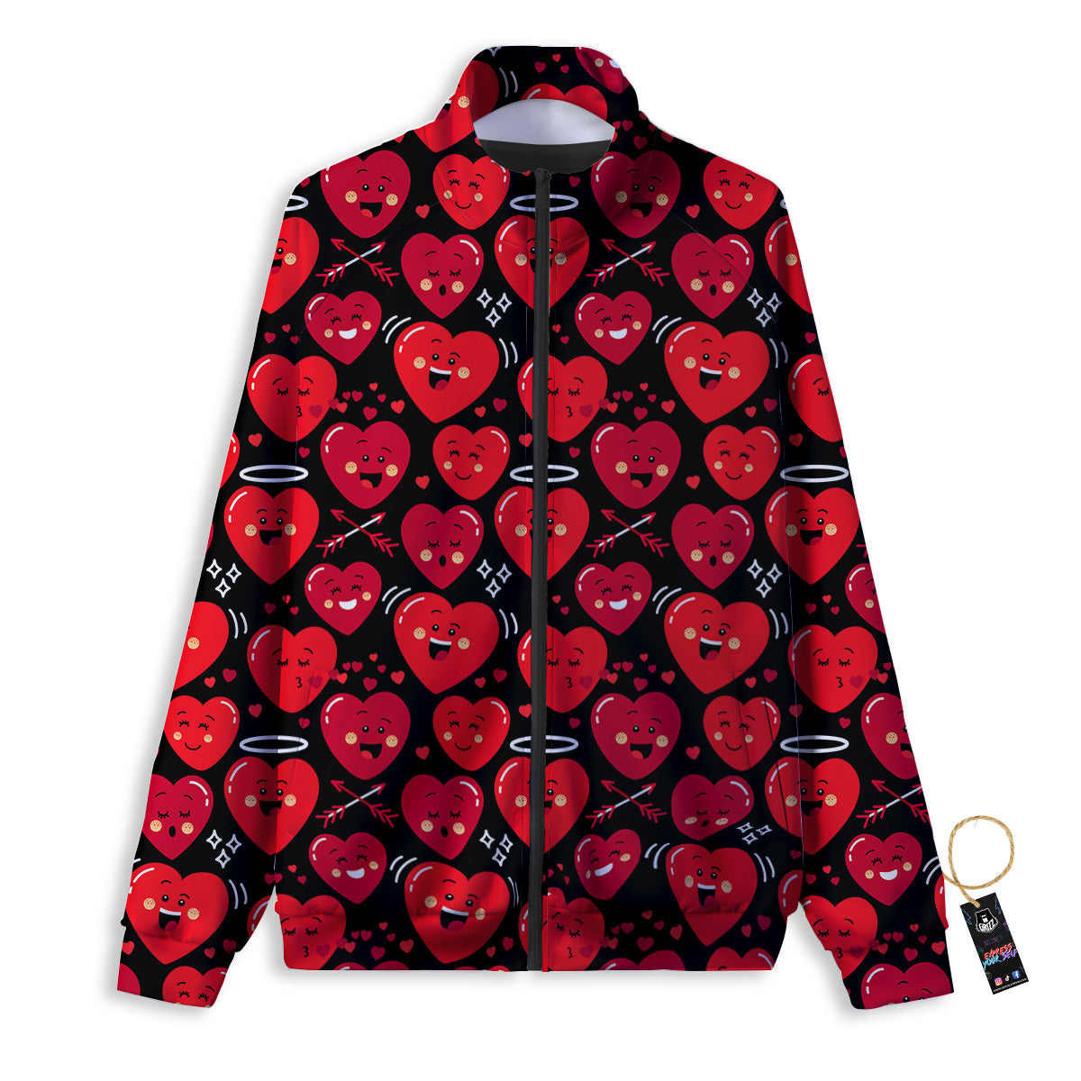 Emoji Hearts Print Pattern Track Jacket-grizzshop