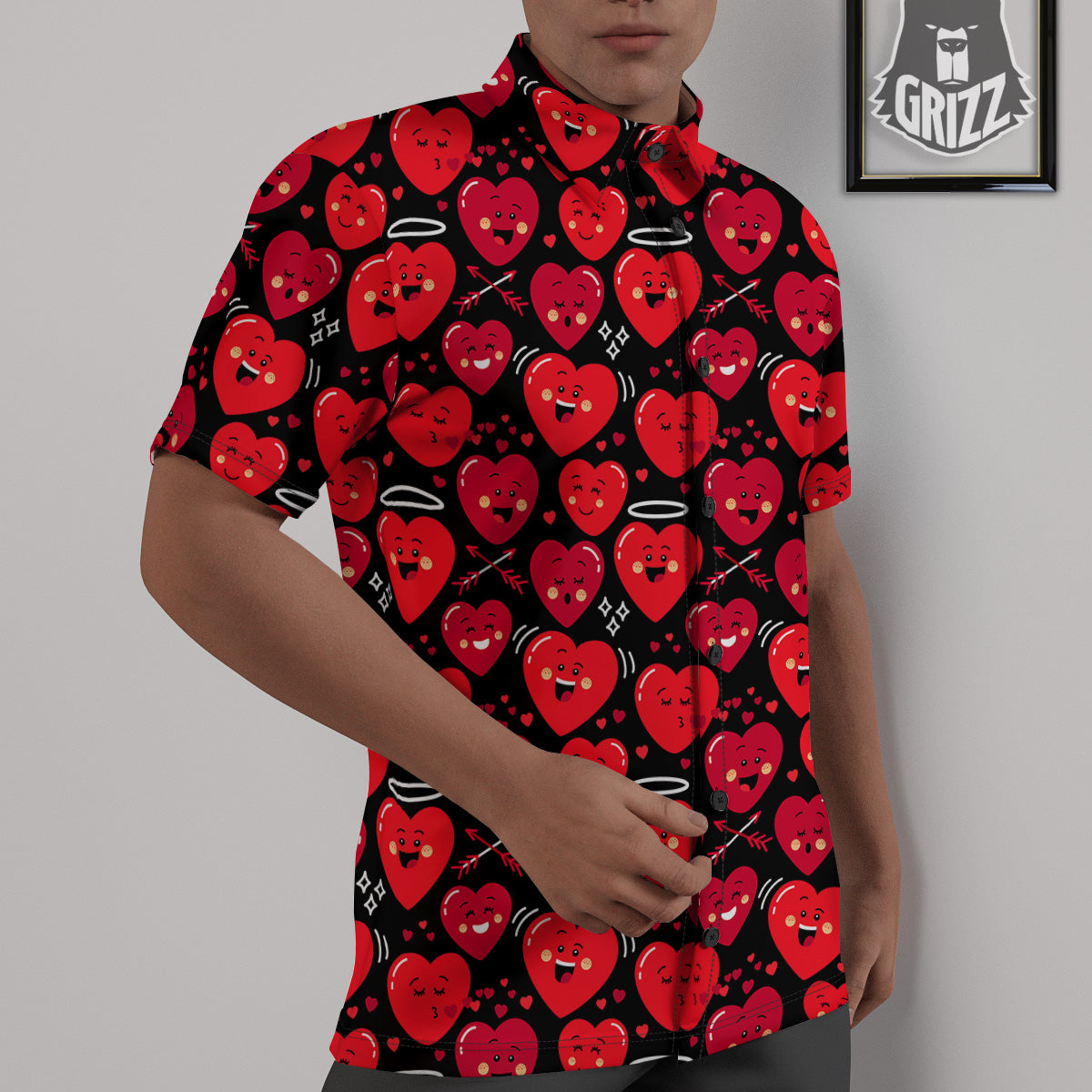 Emoji Hearts Print Pattern Untucked Shirts-grizzshop