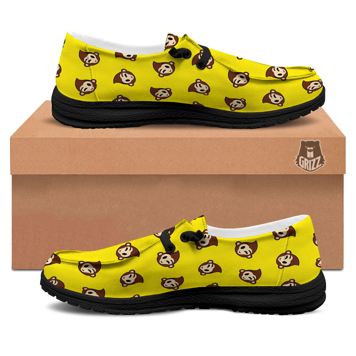 Emoji Monkey Print Pattern Black Loafers-grizzshop