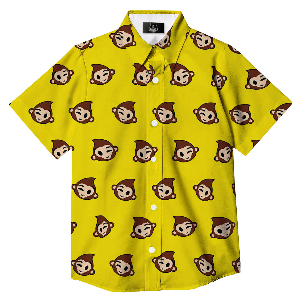 Emoji Monkey Print Pattern Button Up Shirt-grizzshop