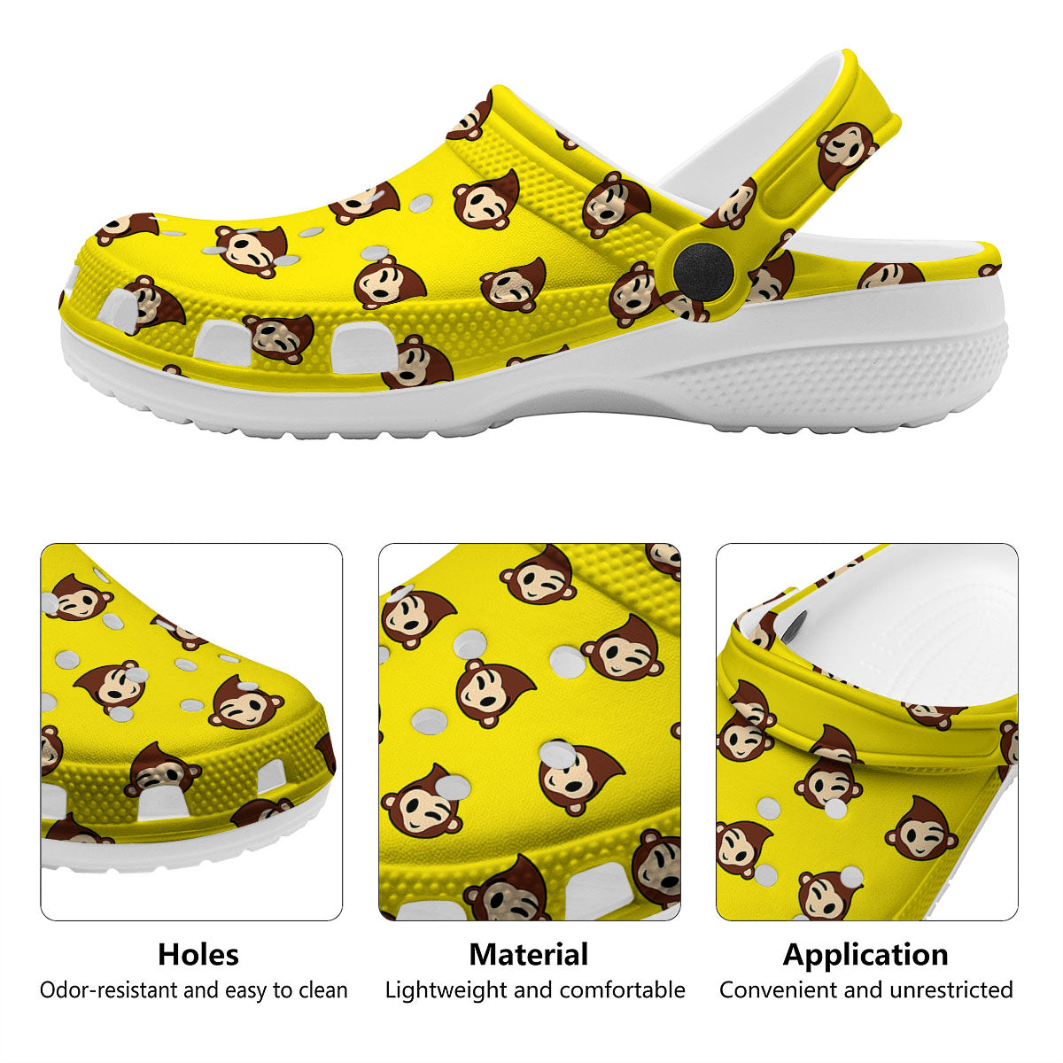 Emoji Monkey Print Pattern Clog-grizzshop