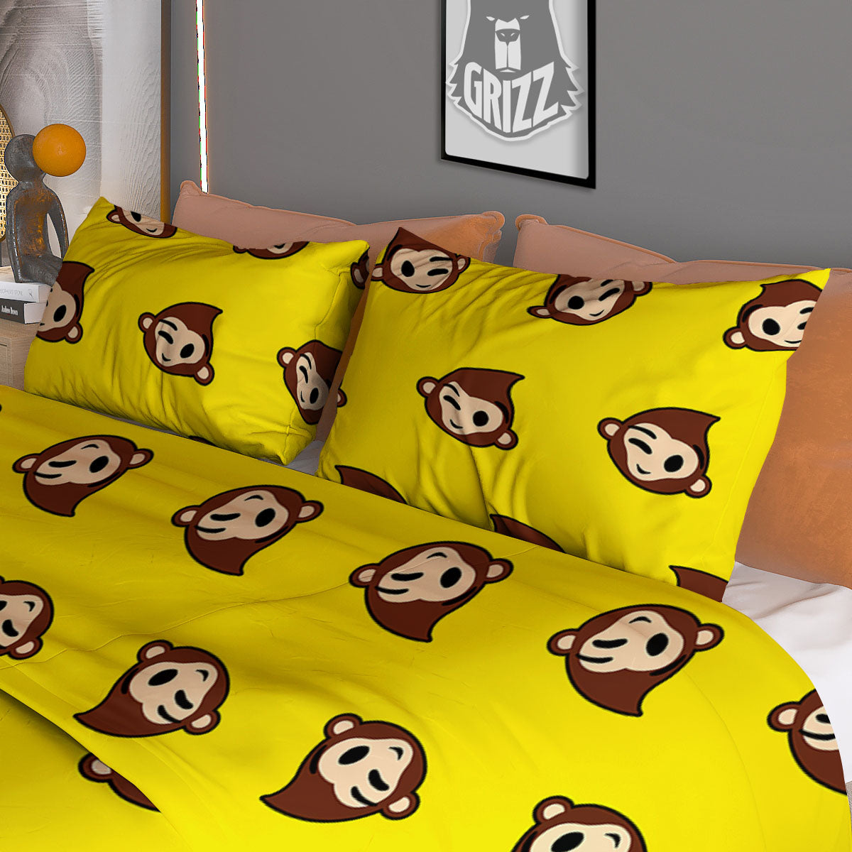 Emoji Monkey Print Pattern Duvet Cover Bedding Set