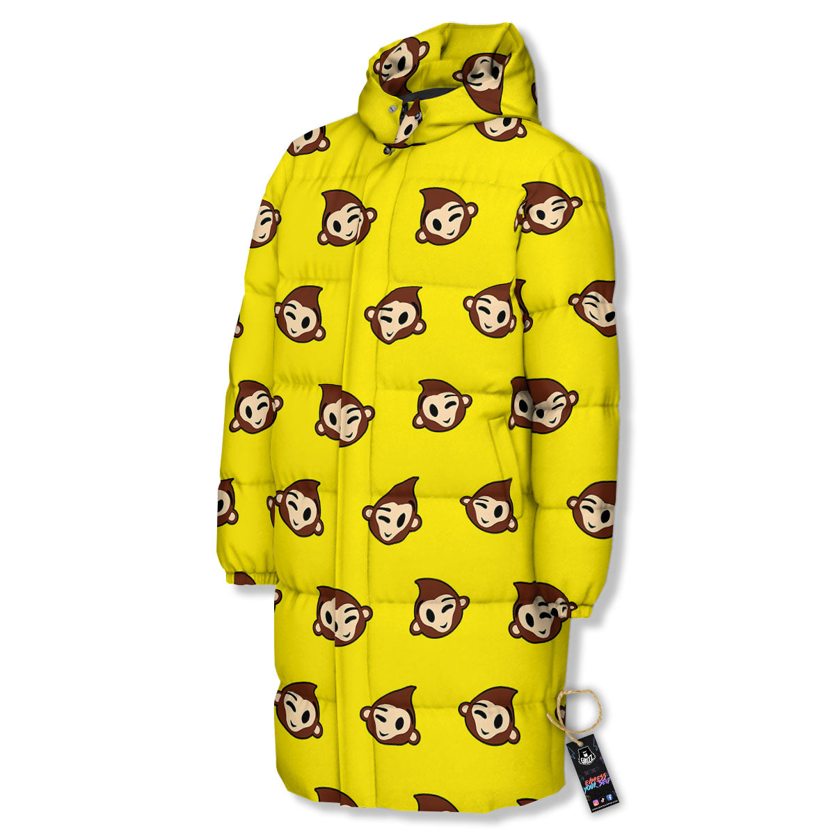 Emoji Monkey Print Pattern Long Down Jacket-grizzshop