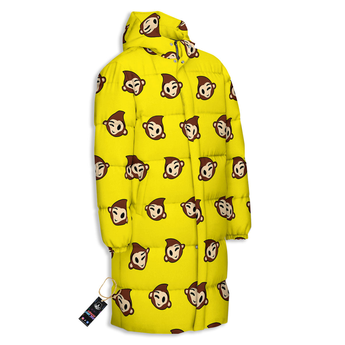 Emoji Monkey Print Pattern Long Down Jacket-grizzshop