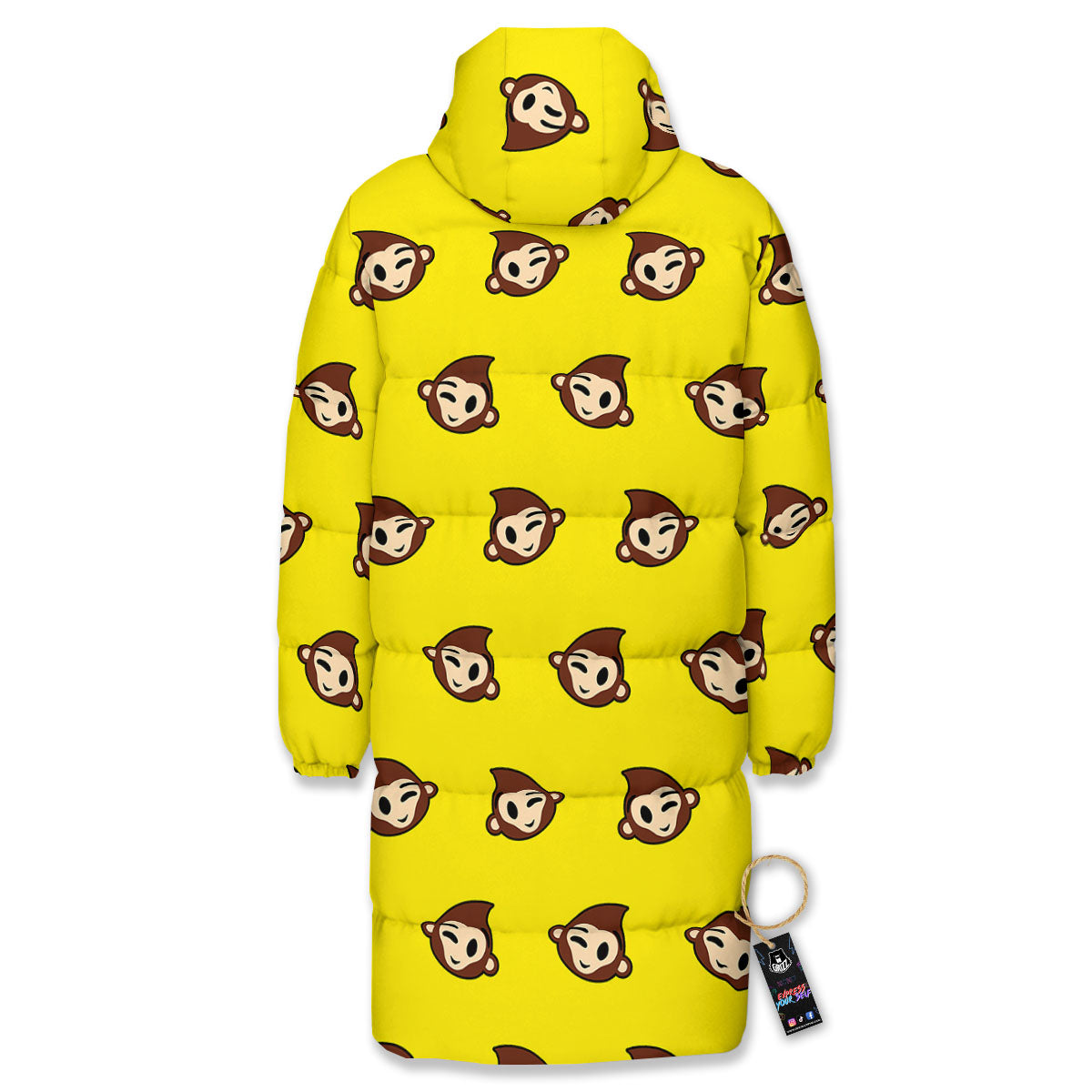 Emoji Monkey Print Pattern Long Down Jacket-grizzshop