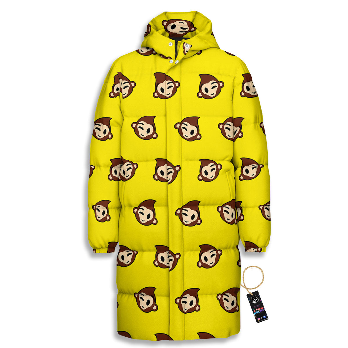 Emoji Monkey Print Pattern Long Down Jacket-grizzshop