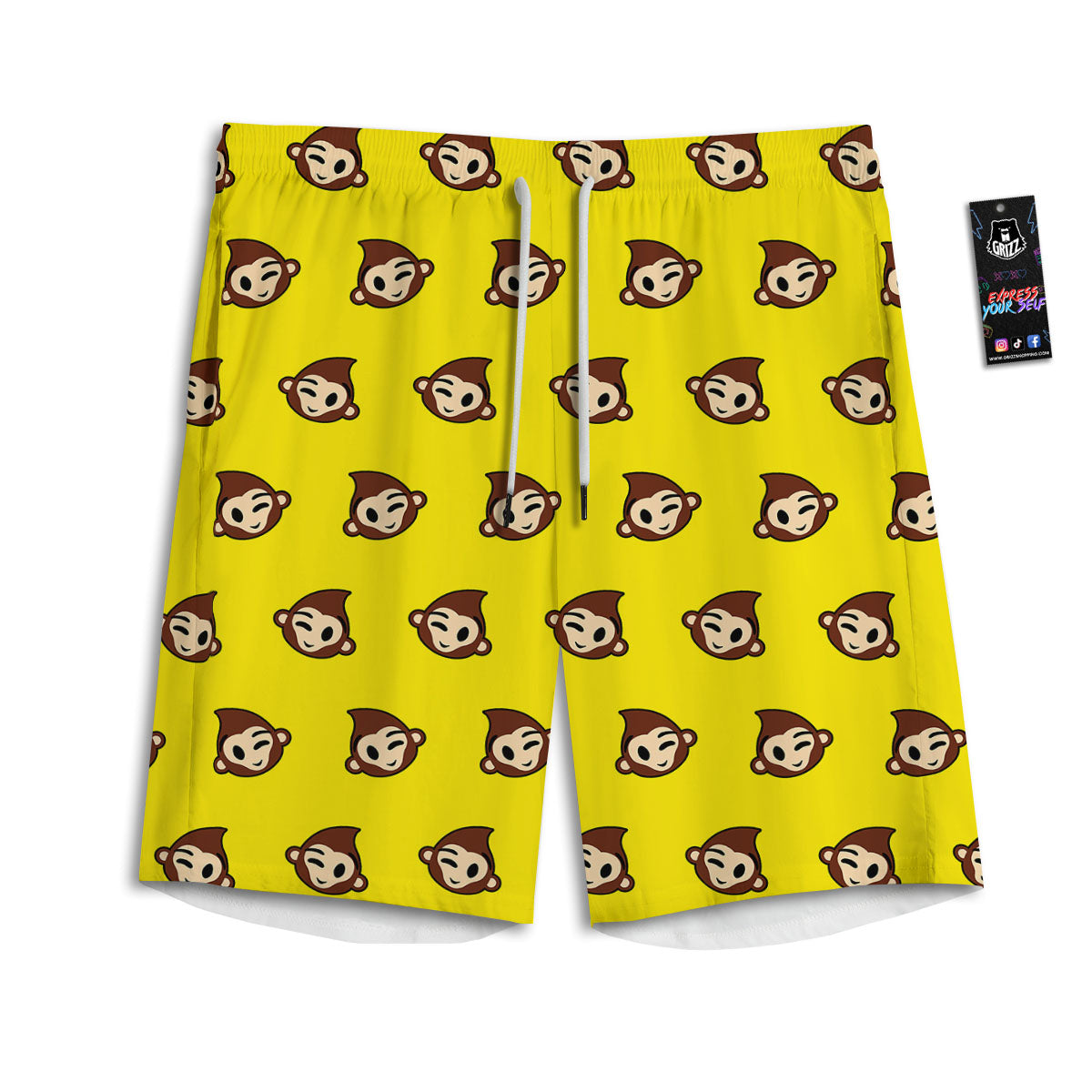 Emoji Monkey Print Pattern Men's Athletic Shorts