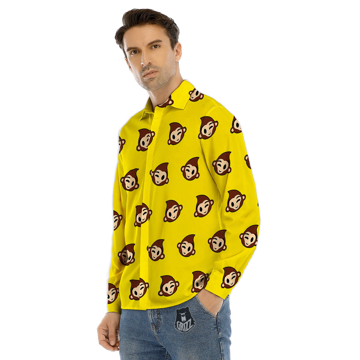 Emoji Monkey Print Pattern Men's Dress Shirts-grizzshop