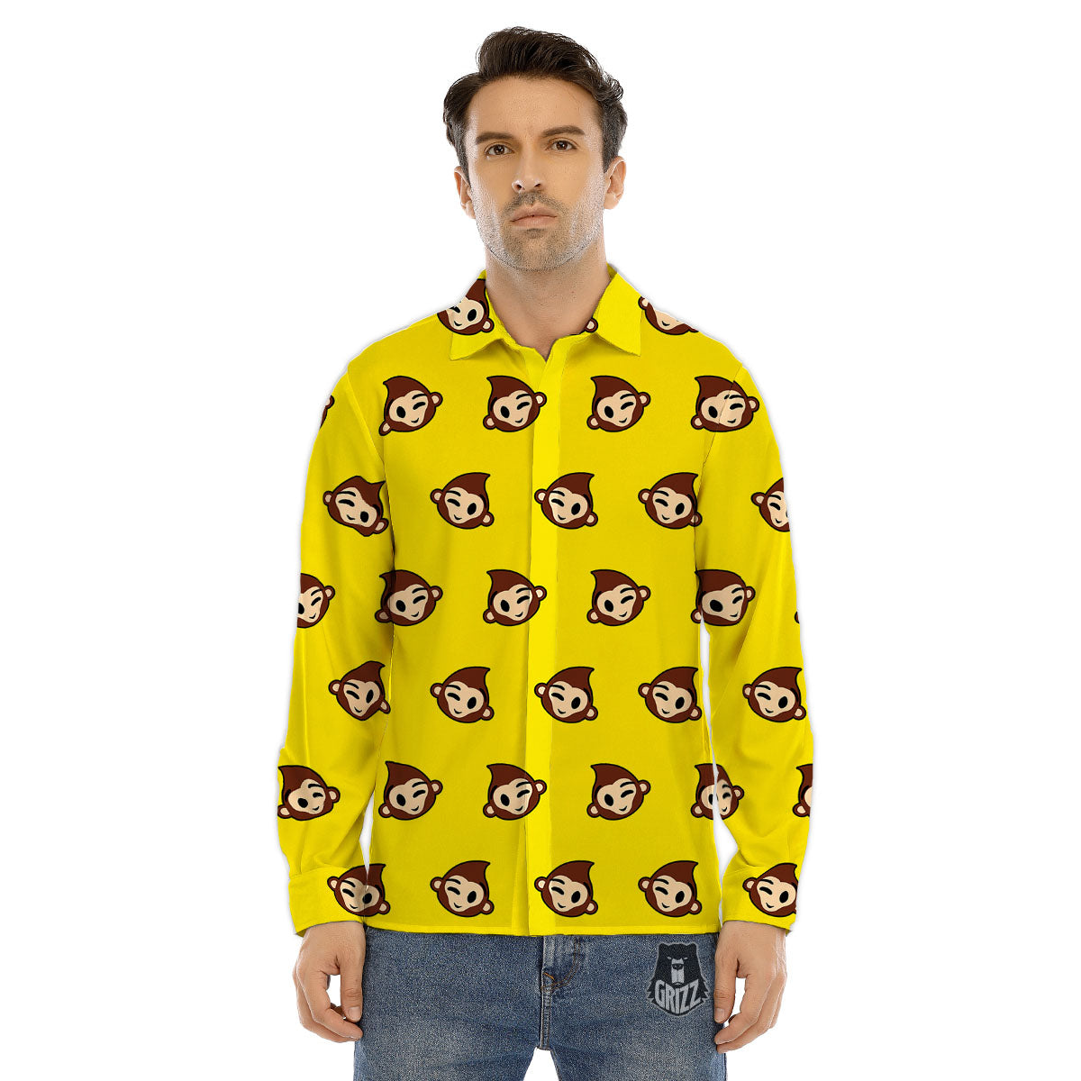 Emoji Monkey Print Pattern Men's Dress Shirts-grizzshop