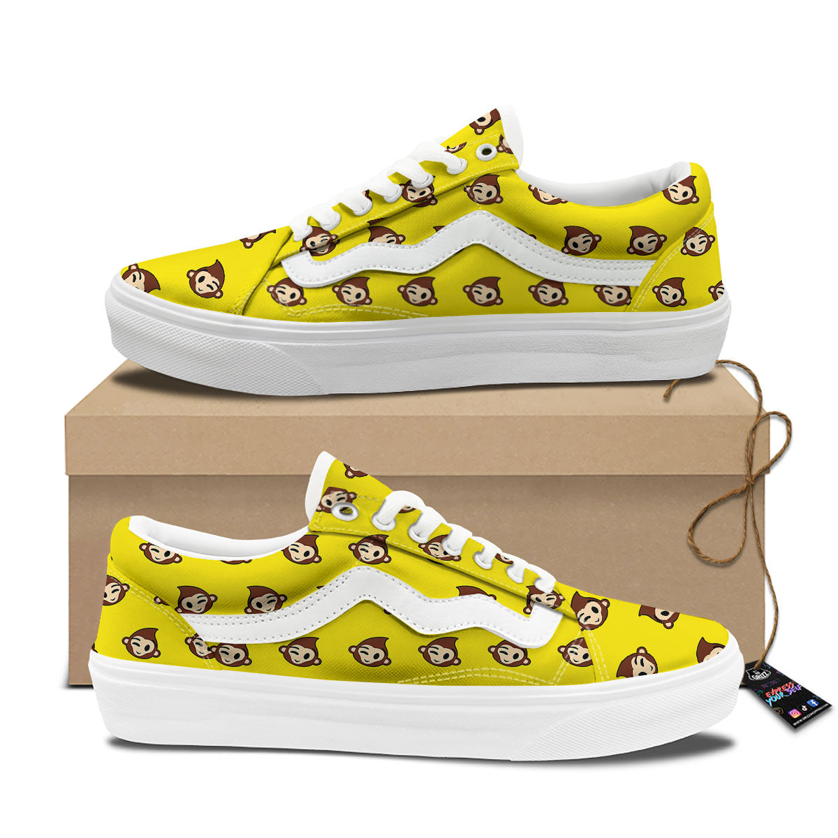 Emoji Monkey Print Pattern Skate Shoes-grizzshop