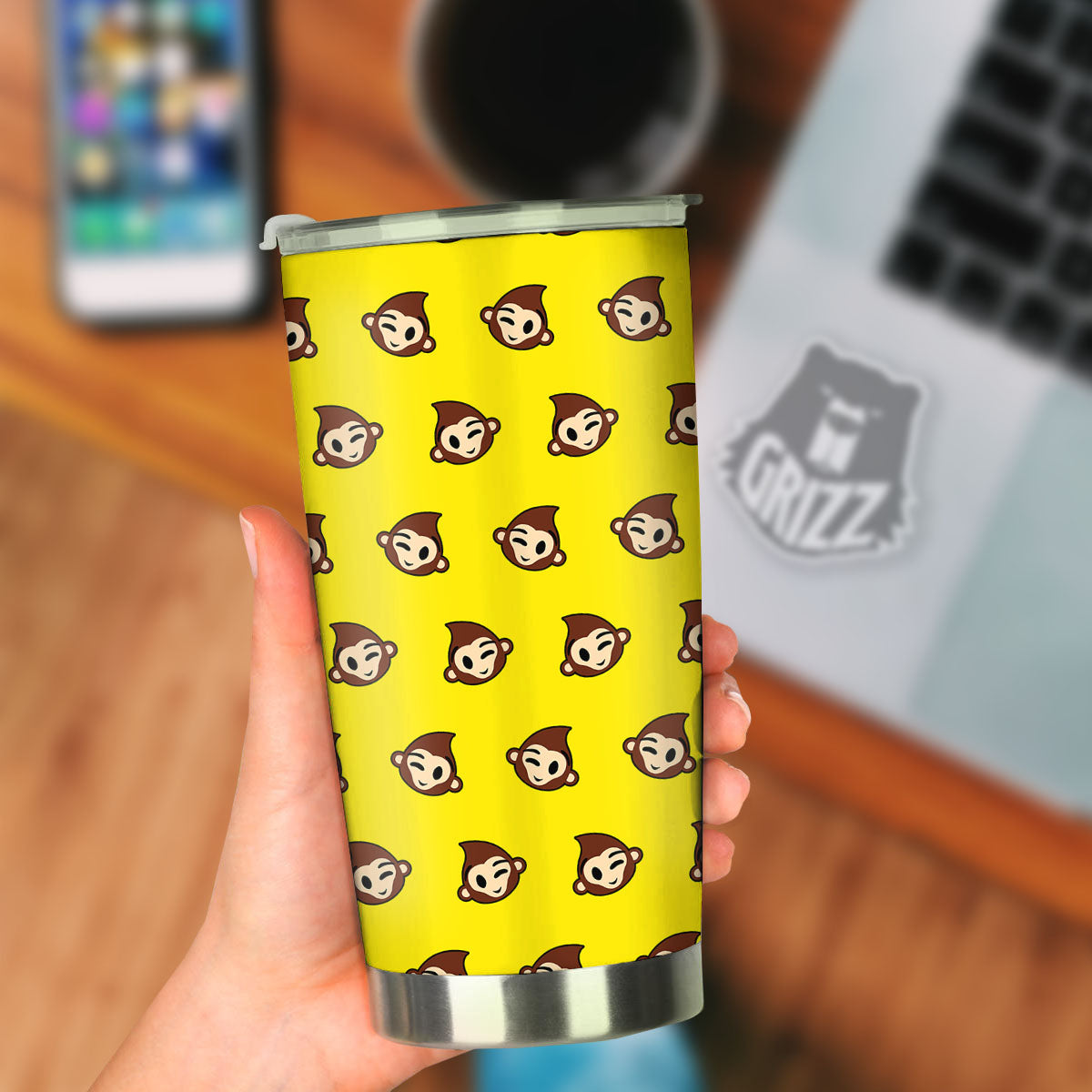 Emoji Monkey Print Pattern Tumbler-grizzshop