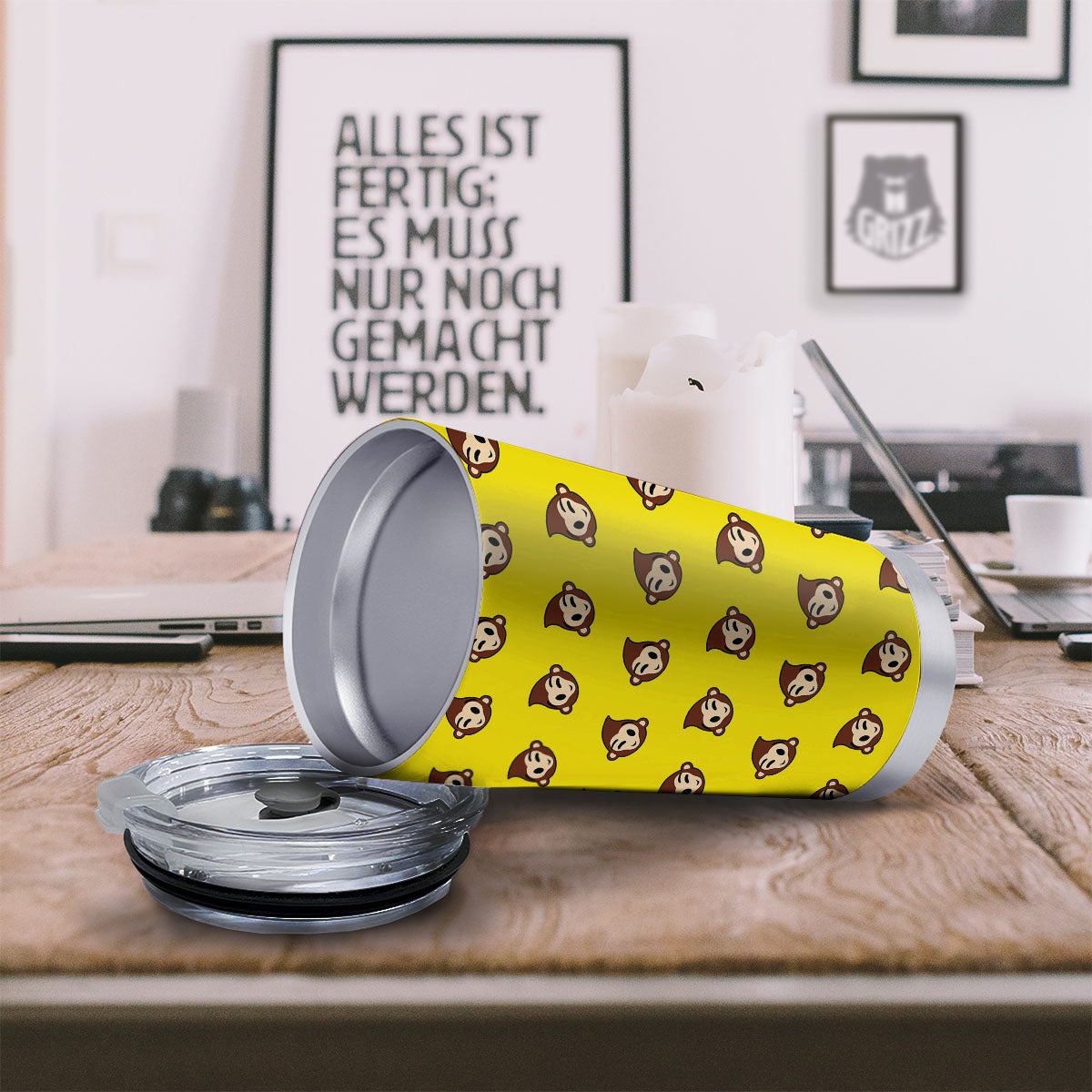 Emoji Monkey Print Pattern Tumbler-grizzshop