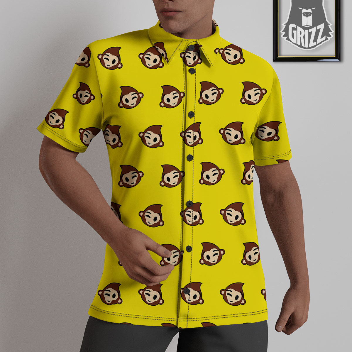 Emoji Monkey Print Pattern Untucked Shirts-grizzshop