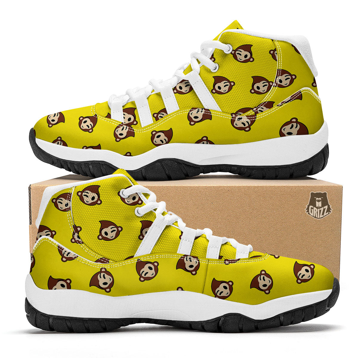 Emoji Monkey Print Pattern White Bball Shoes-grizzshop