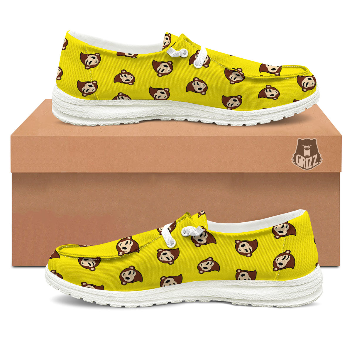 Emoji Monkey Print Pattern White Loafers-grizzshop