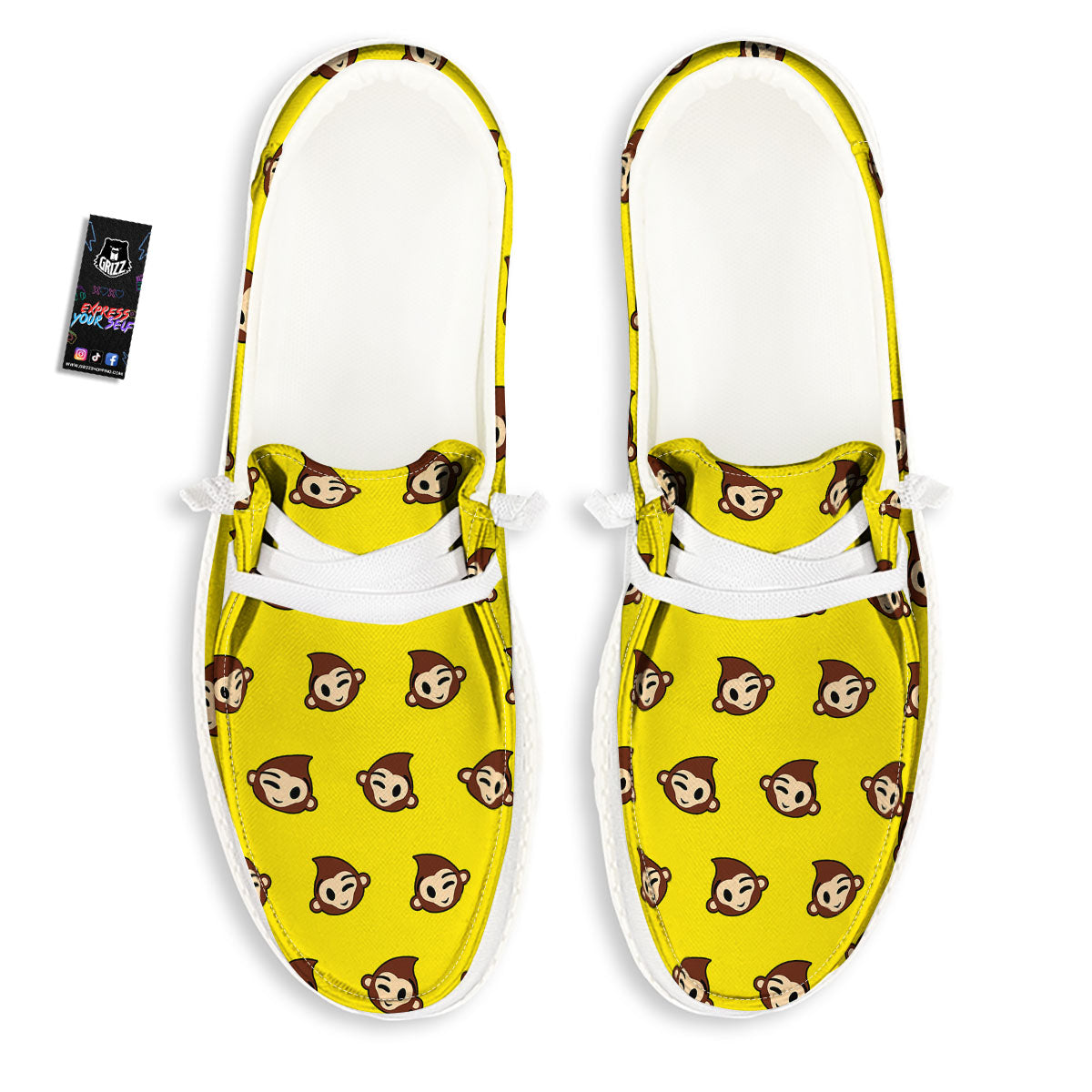 Emoji Monkey Print Pattern White Loafers-grizzshop