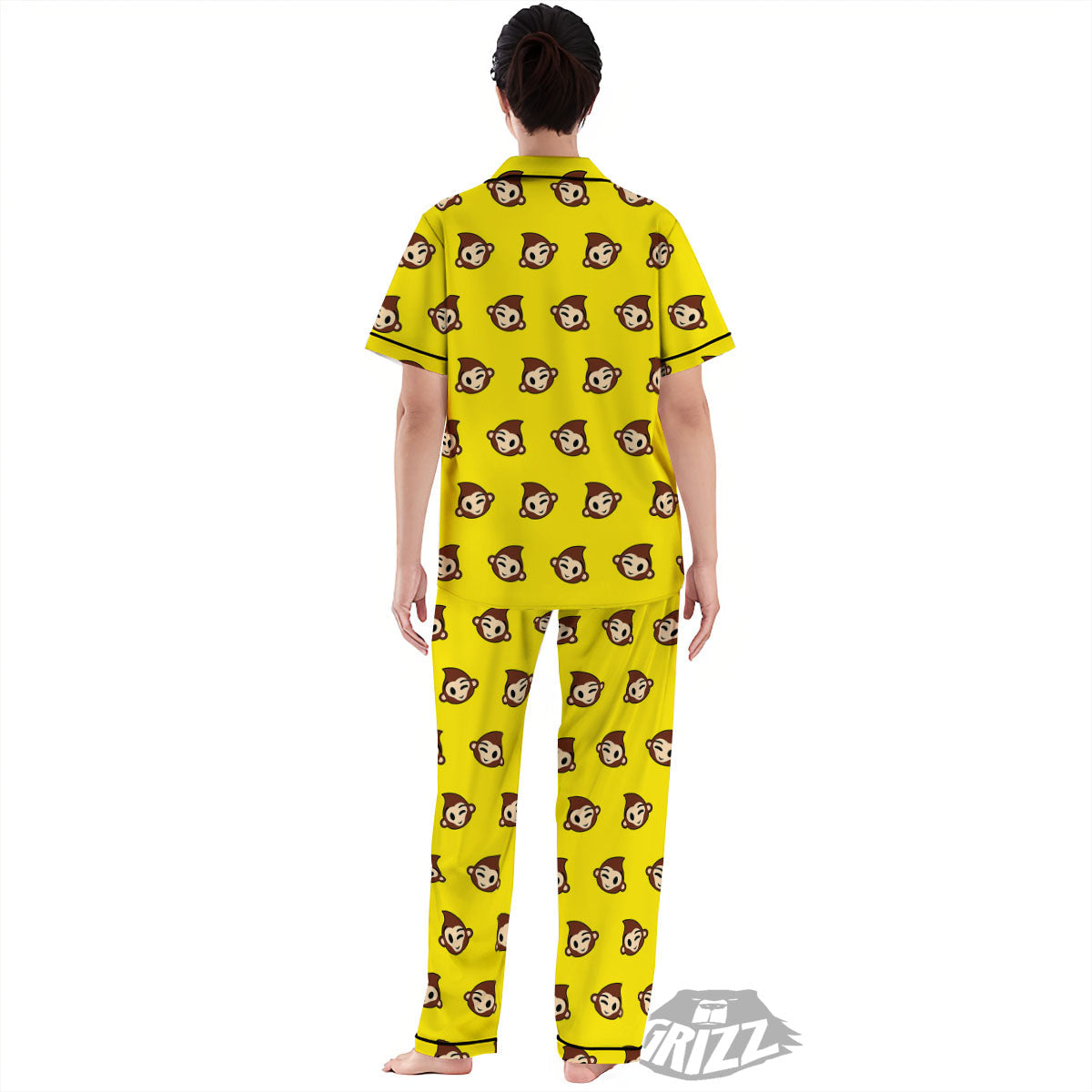 Emoji Monkey Print Pattern Women's Pajamas Set-grizzshop