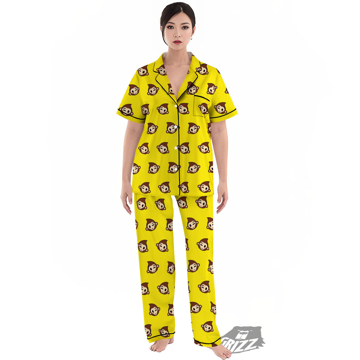 Emoji Monkey Print Pattern Women's Pajamas Set-grizzshop