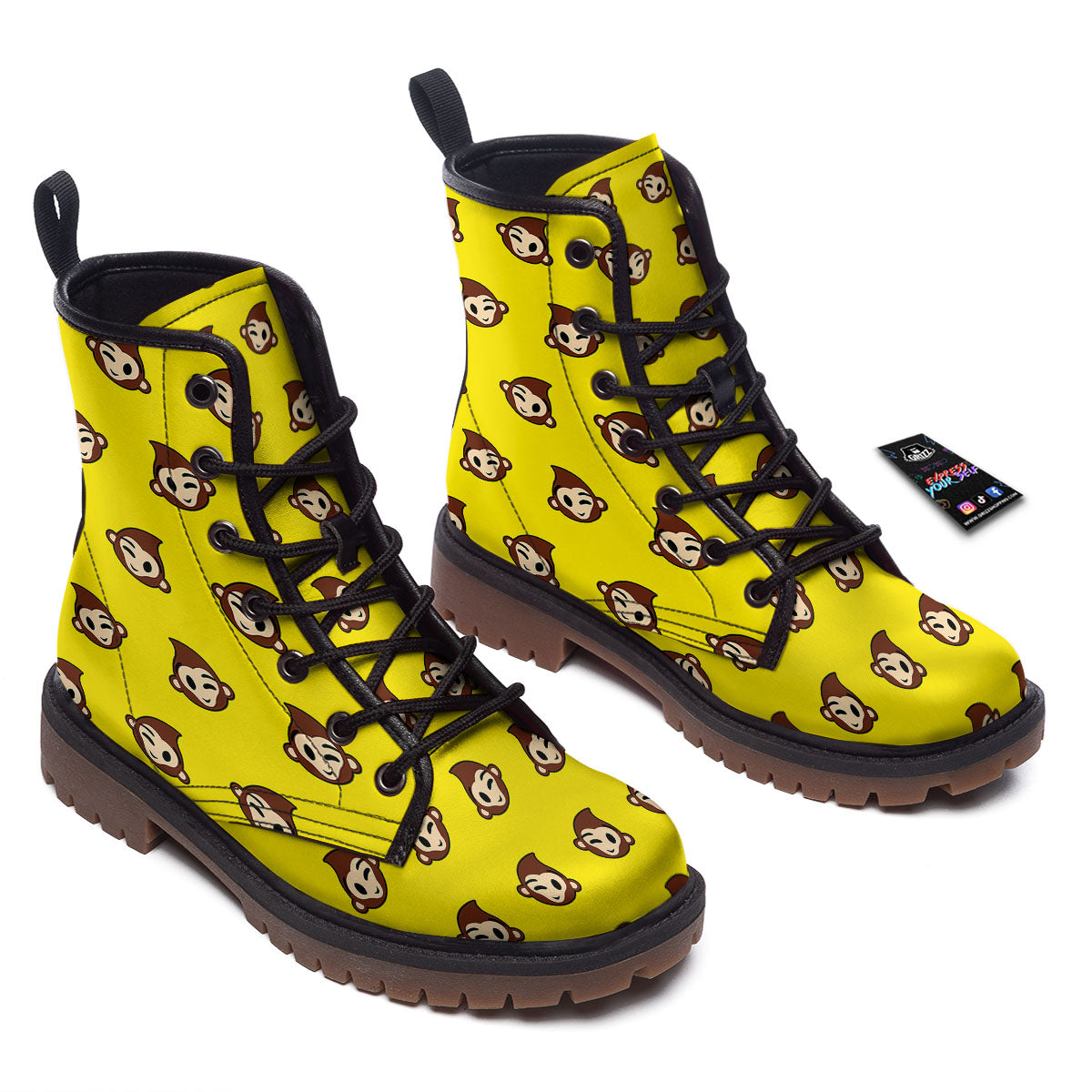Emoji Monkey Print Pattern Work Boots-grizzshop