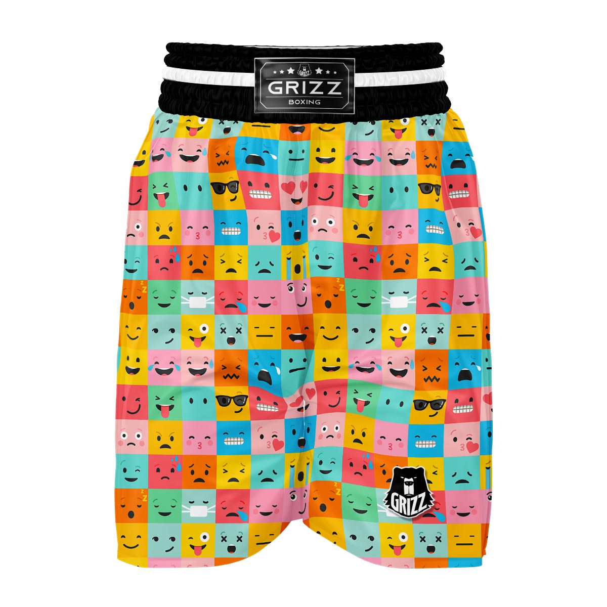 Emoji Pattern Print Boxing Shorts-grizzshop