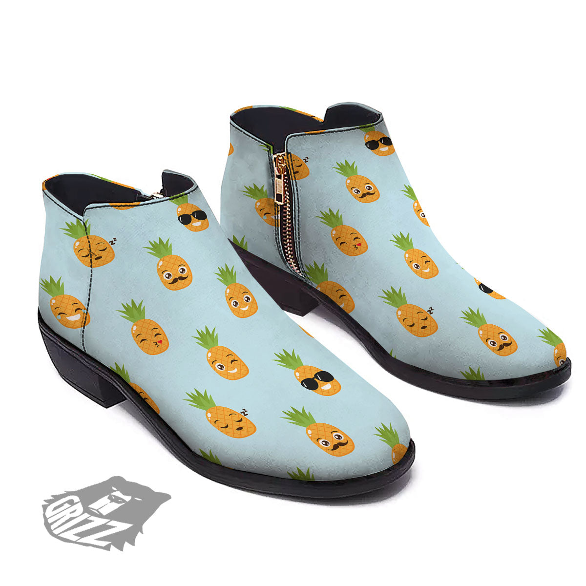 Emoji Pineapple Print Pattern Ankle Boots-grizzshop