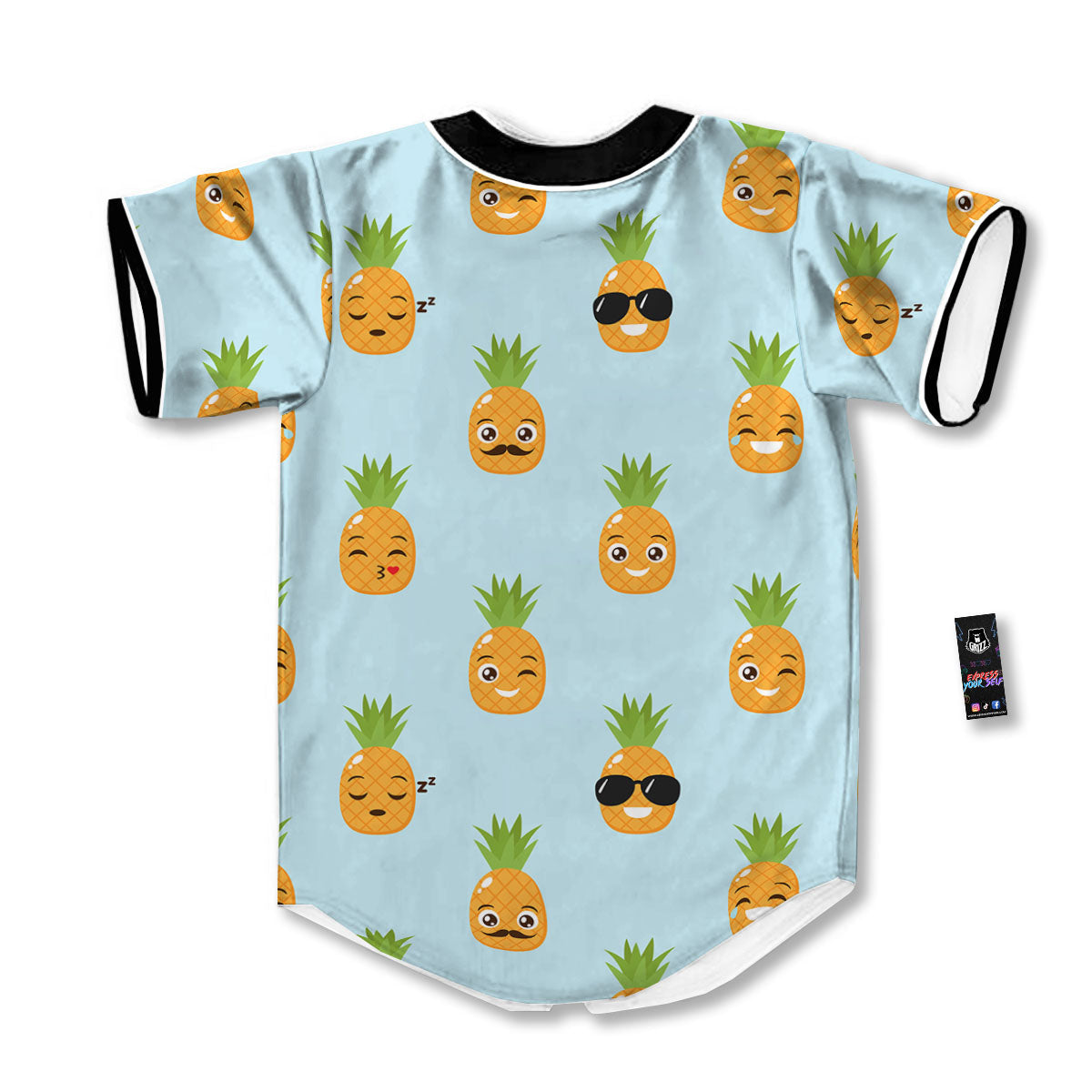 Emoji Pineapple Print Pattern Baseball Jersey-grizzshop