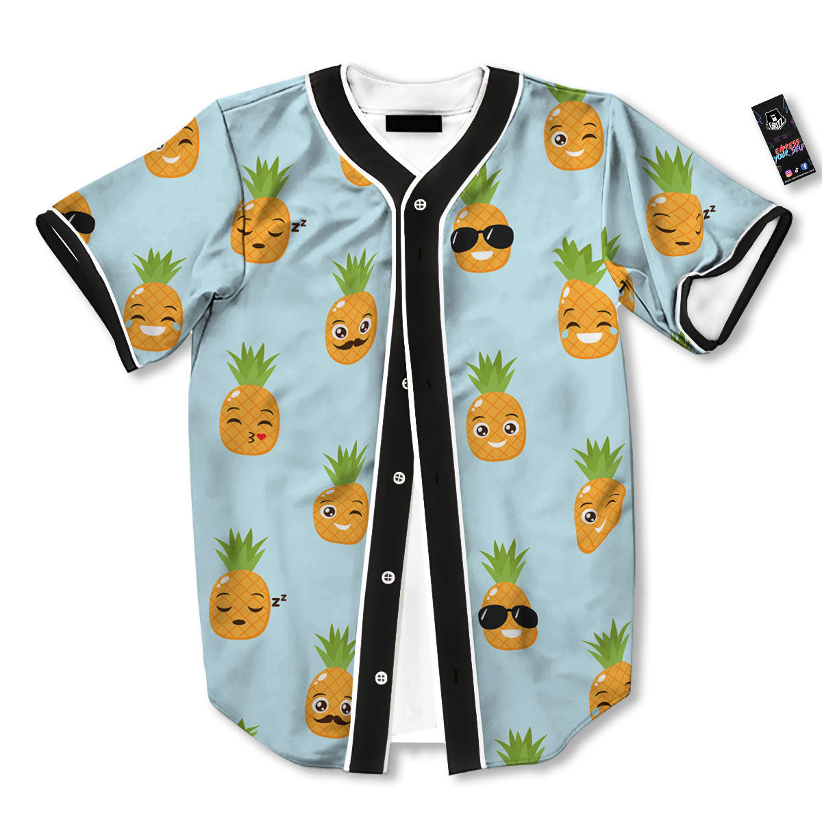 Emoji Pineapple Print Pattern Baseball Jersey-grizzshop