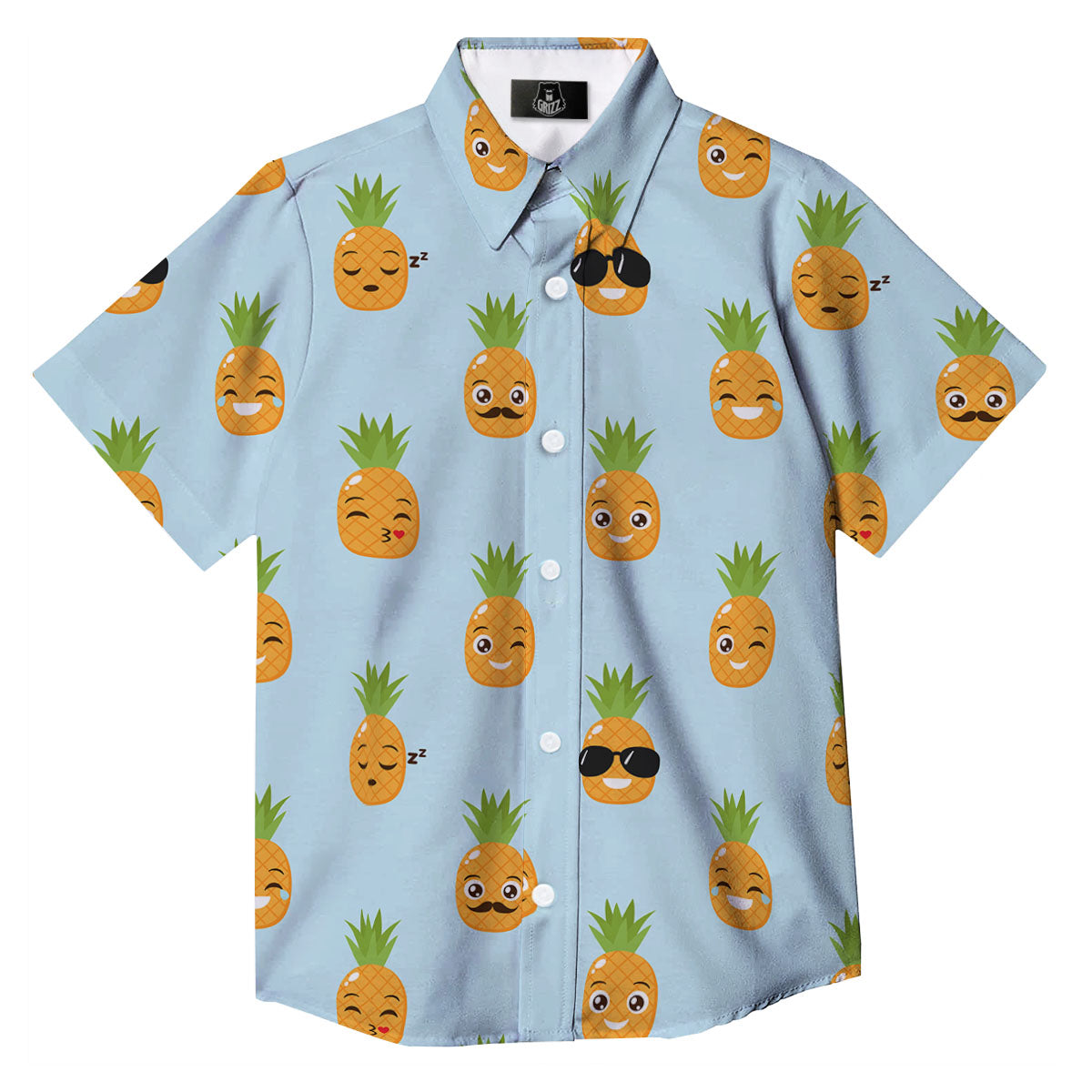 Emoji Pineapple Print Pattern Button Up Shirt-grizzshop