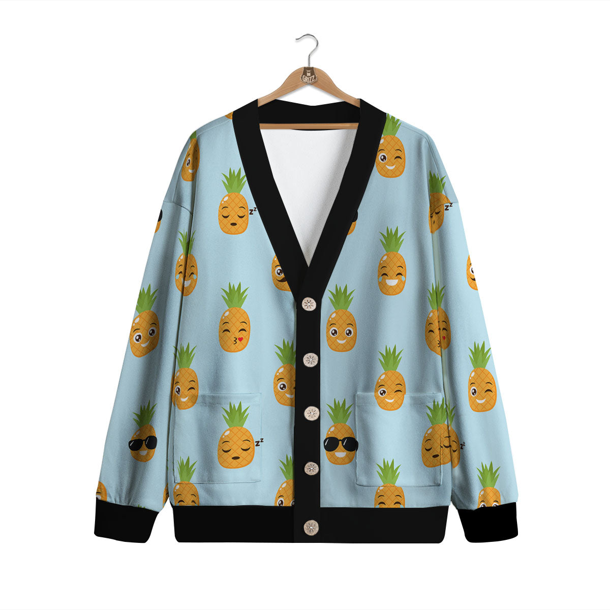 Emoji Pineapple Print Pattern Cardigan-grizzshop