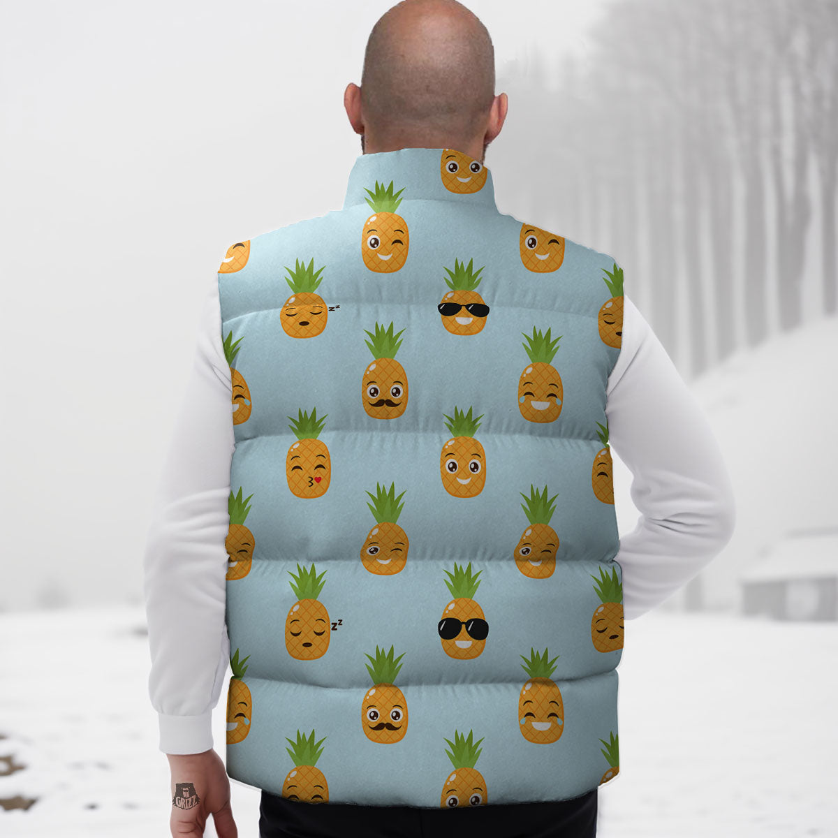 Emoji Pineapple Print Pattern Down Vest