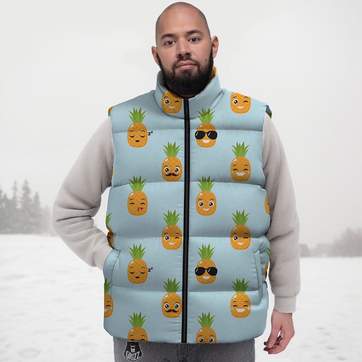 Emoji Pineapple Print Pattern Down Vest