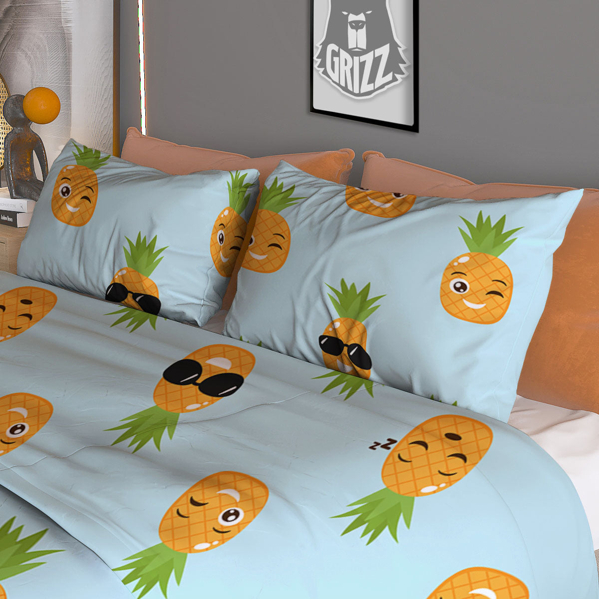 Emoji Pineapple Print Pattern Duvet Cover Bedding Set