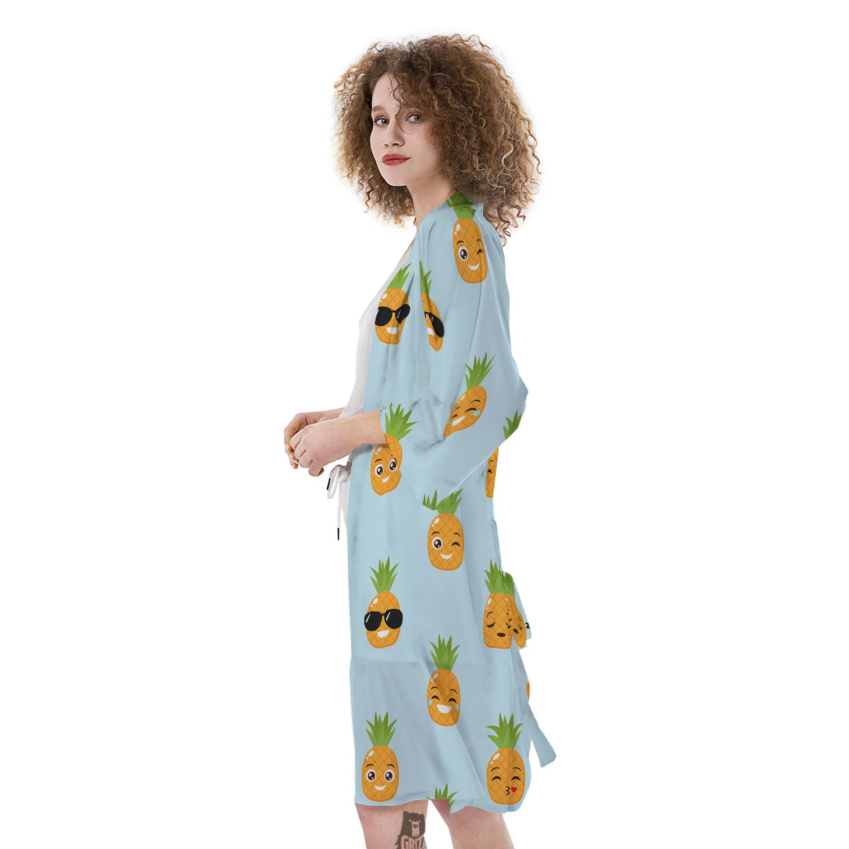 Emoji Pineapple Print Pattern Kimono-grizzshop