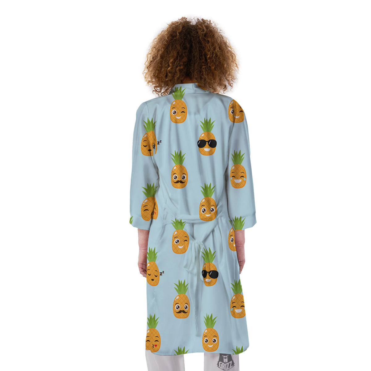Emoji Pineapple Print Pattern Kimono-grizzshop