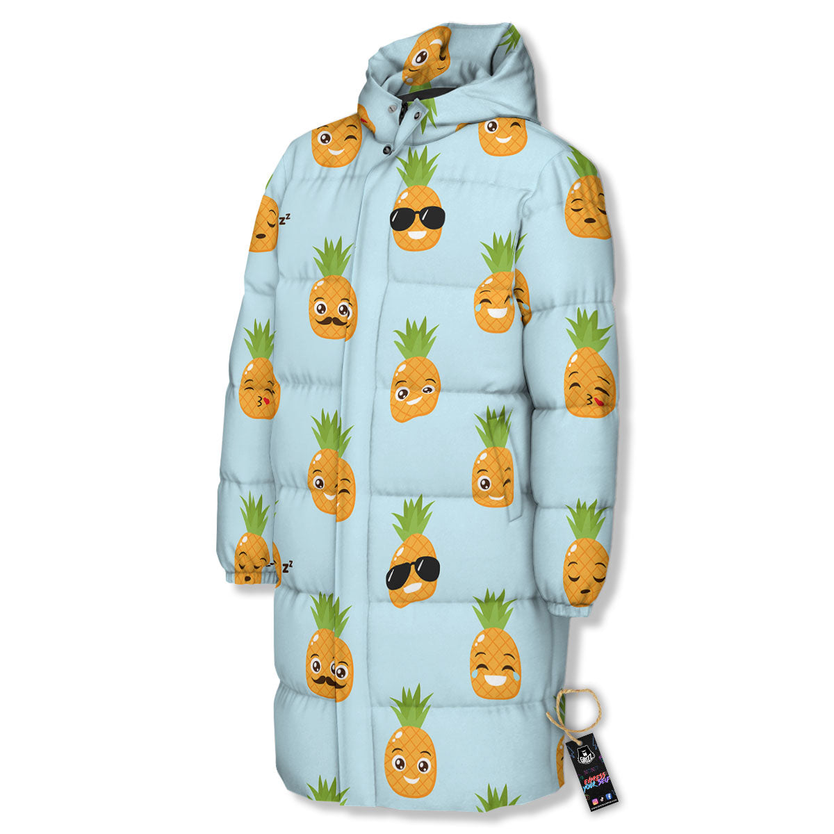 Emoji Pineapple Print Pattern Long Down Jacket-grizzshop