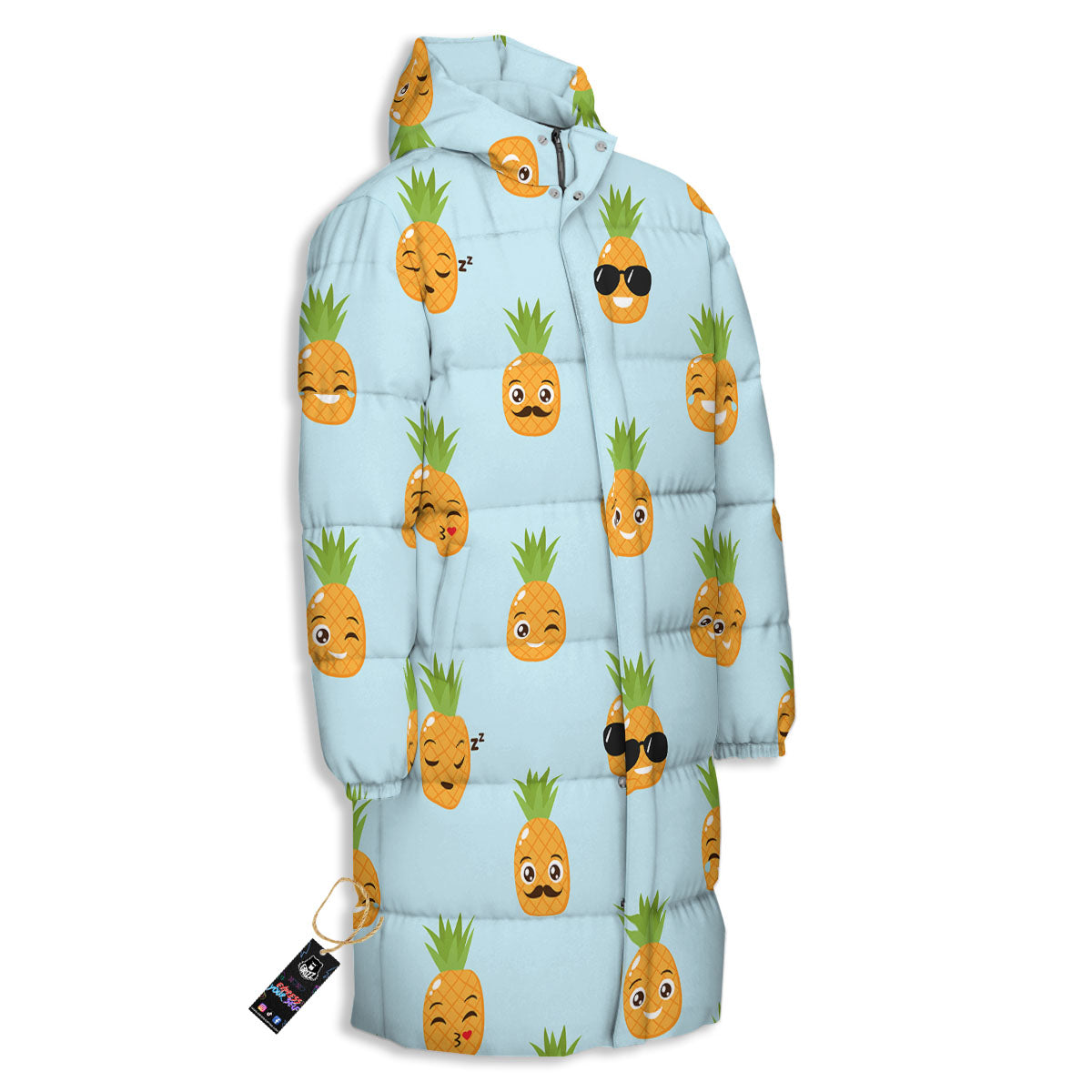 Emoji Pineapple Print Pattern Long Down Jacket-grizzshop
