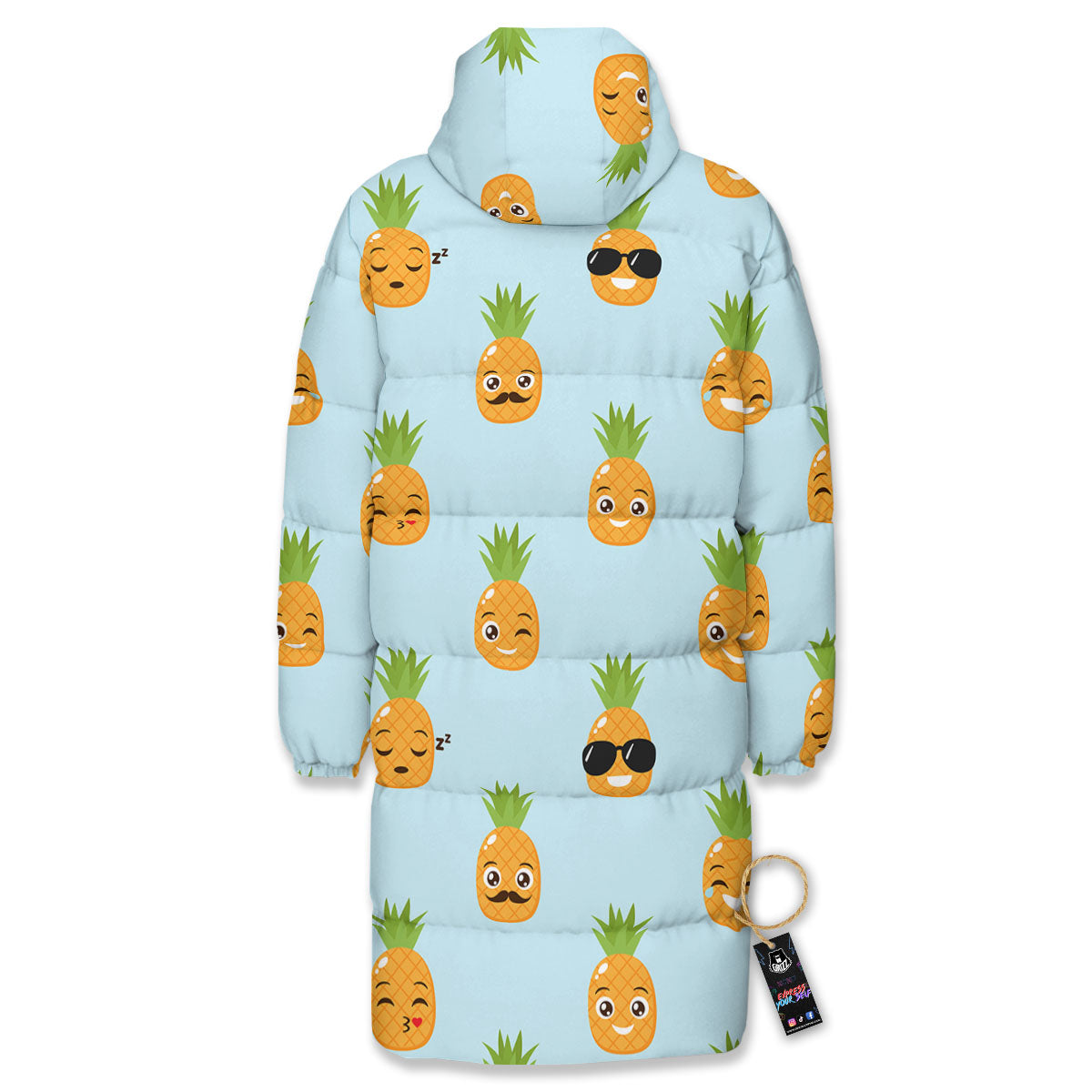 Emoji Pineapple Print Pattern Long Down Jacket-grizzshop