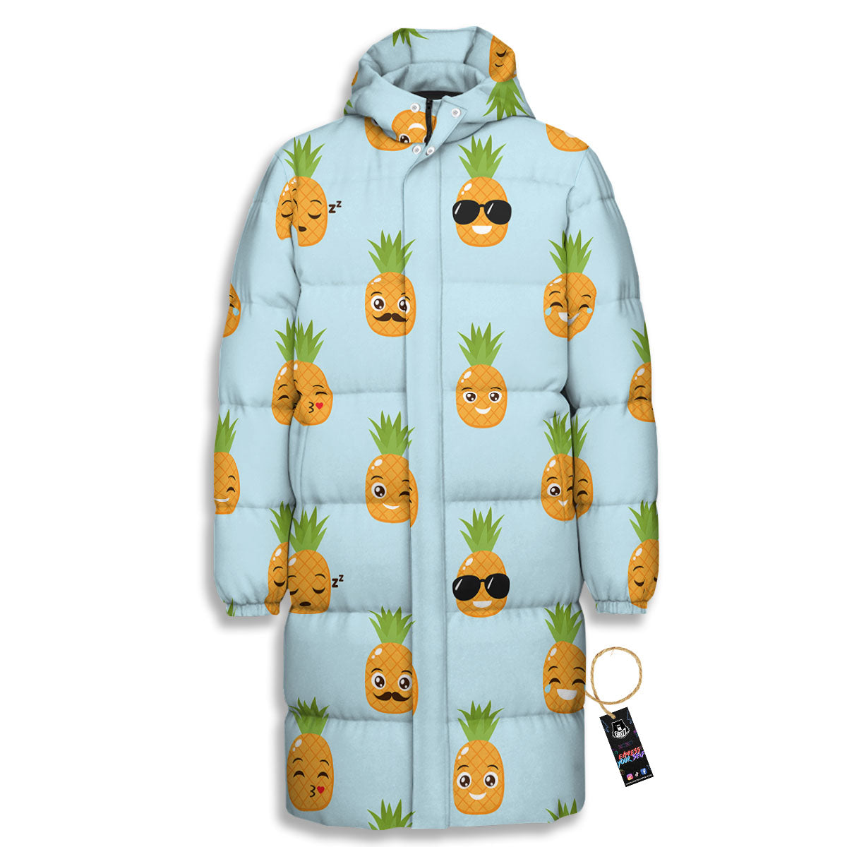 Emoji Pineapple Print Pattern Long Down Jacket-grizzshop