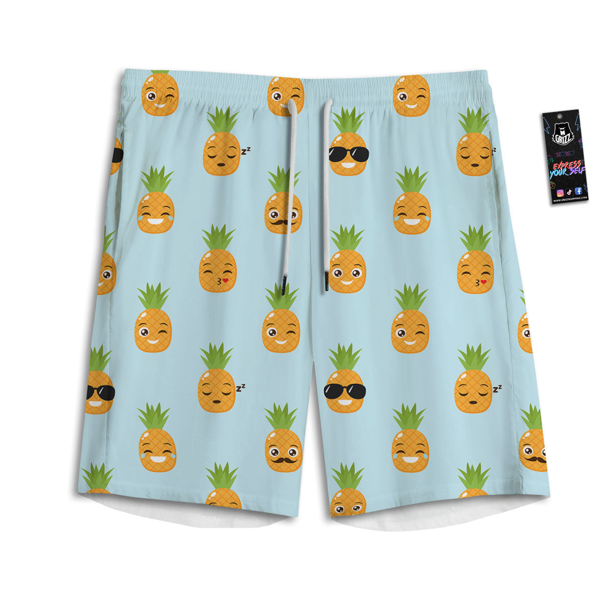 Emoji Pineapple Print Pattern Men's Athletic Shorts