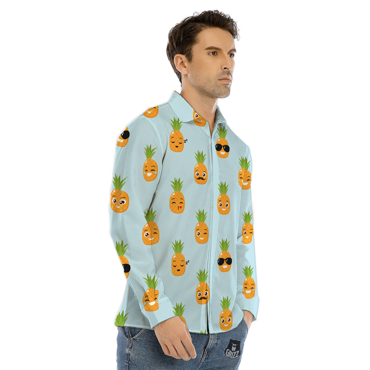 Emoji Pineapple Print Pattern Men's Dress Shirts-grizzshop