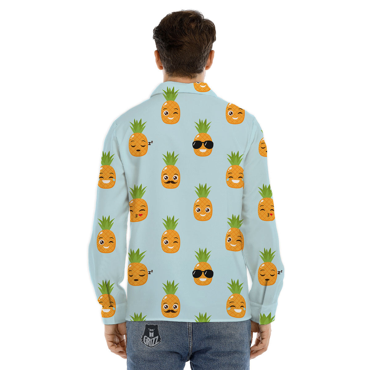 Emoji Pineapple Print Pattern Men's Dress Shirts-grizzshop
