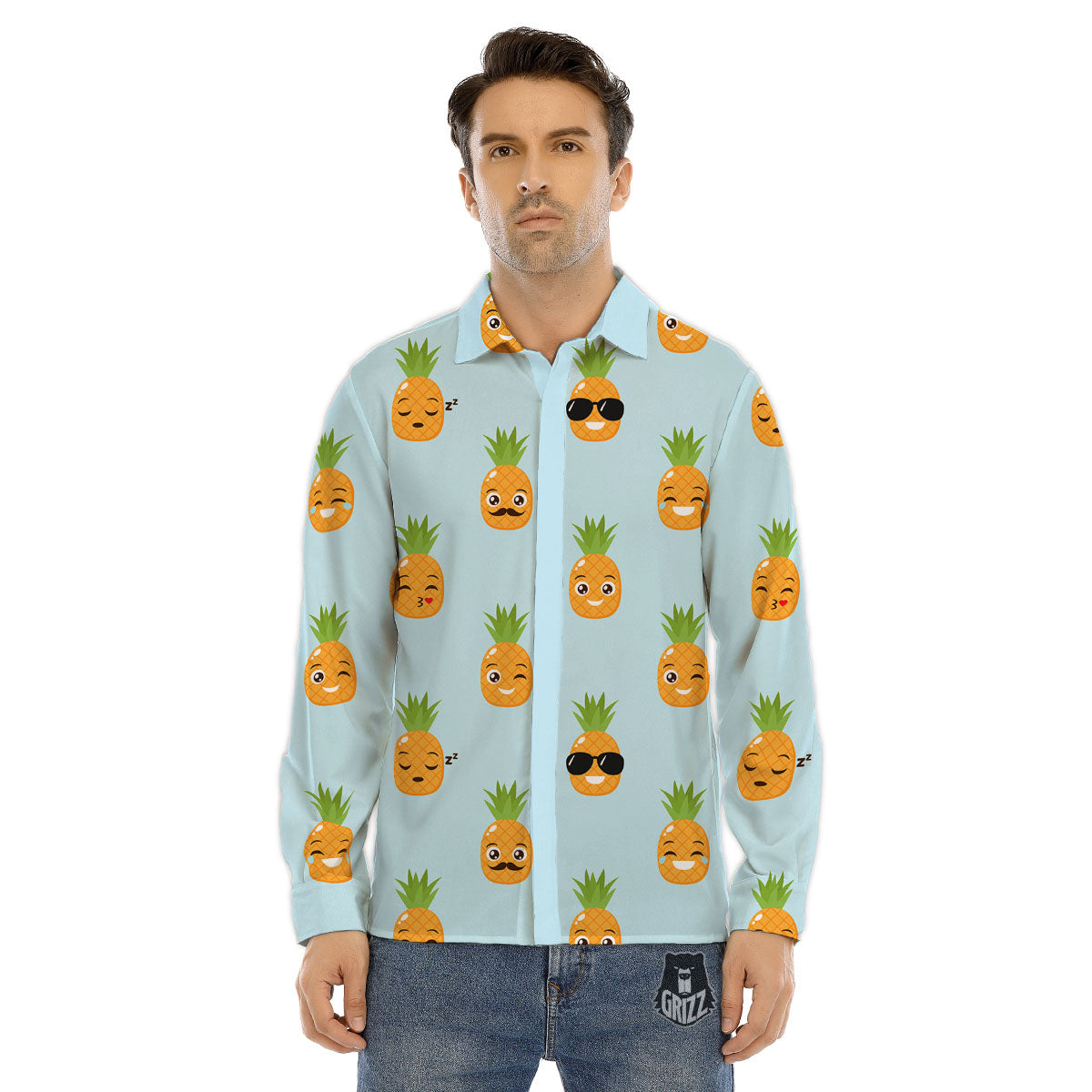 Emoji Pineapple Print Pattern Men's Dress Shirts-grizzshop