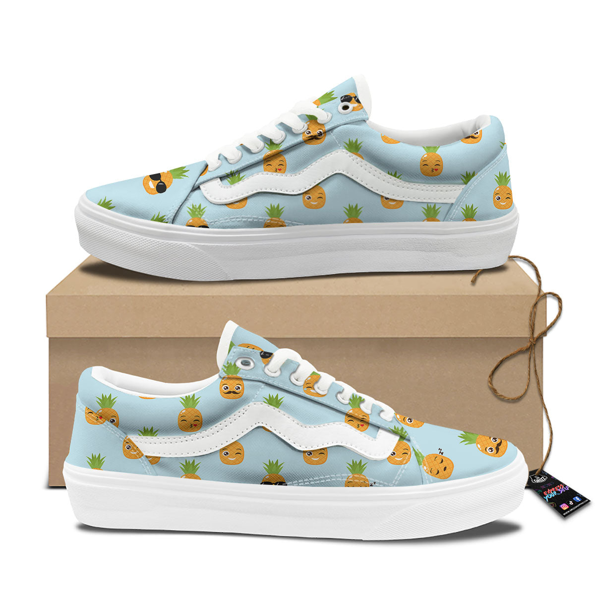 Emoji Pineapple Print Pattern Skate Shoes-grizzshop
