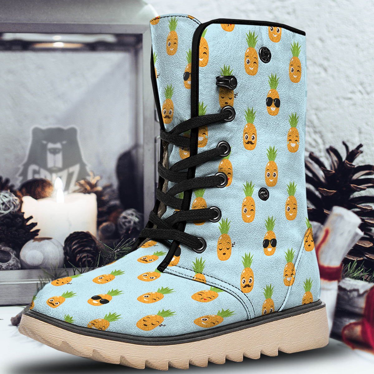 Emoji Pineapple Print Pattern Snow Boots-grizzshop
