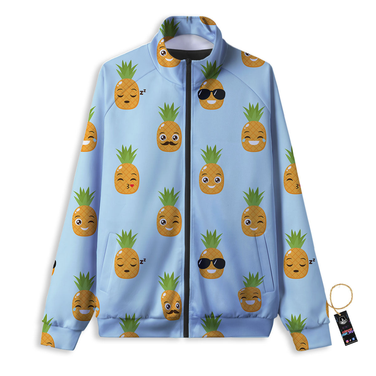 Emoji Pineapple Print Pattern Track Jacket-grizzshop