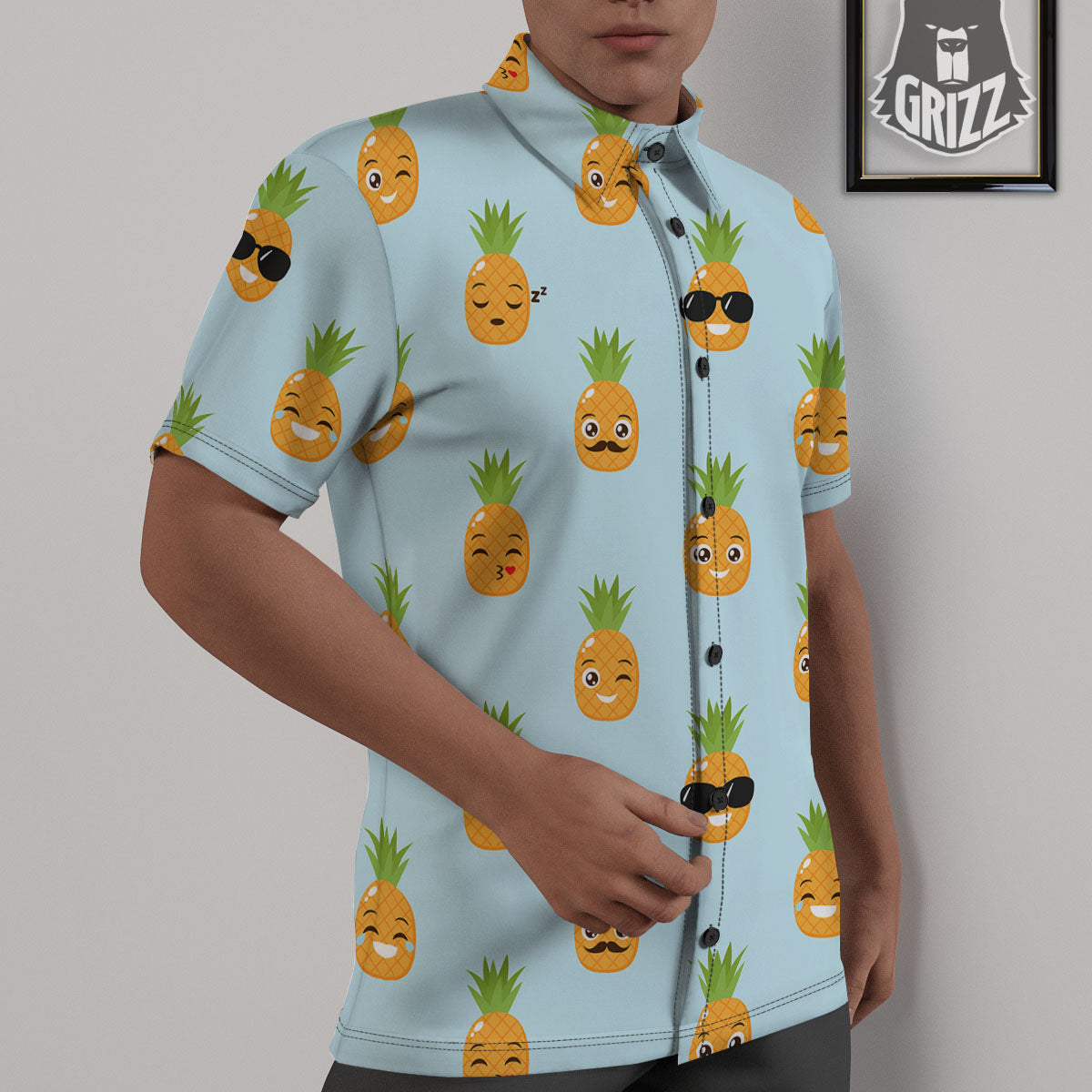 Emoji Pineapple Print Pattern Untucked Shirts-grizzshop